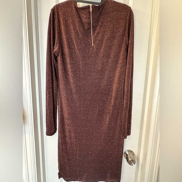 Ted Baker Dafney Metallic Long Sleeve Midi Dress 4 Us M $295 Twist Copper Brown - Picture 3 of 13